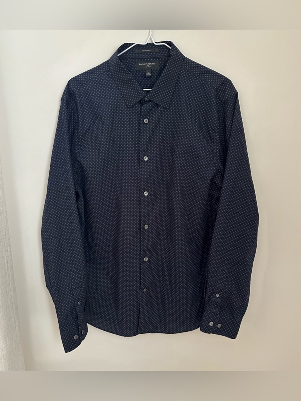 Banana Republic Men's Navy Dot Long-Sleeve Button-Down Shirt